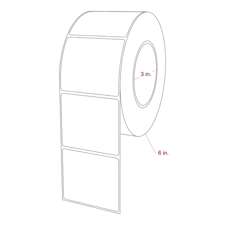 2.875 Inch x 2.5 Inch Rectangle Inkjet Label Roll - 3 Inch Core - 6 Inch Roll OD - 3D Perspective