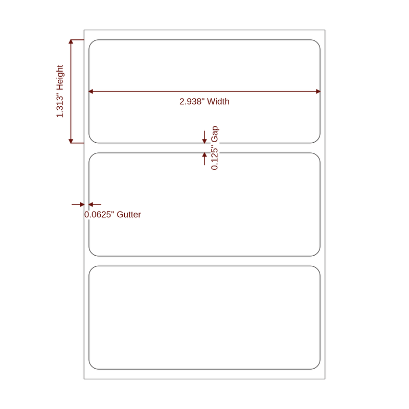 2.938" x 1.3125" Inkjet Label Rolls | Fits Epson ColorWorks & VIPColor - Label Diagram