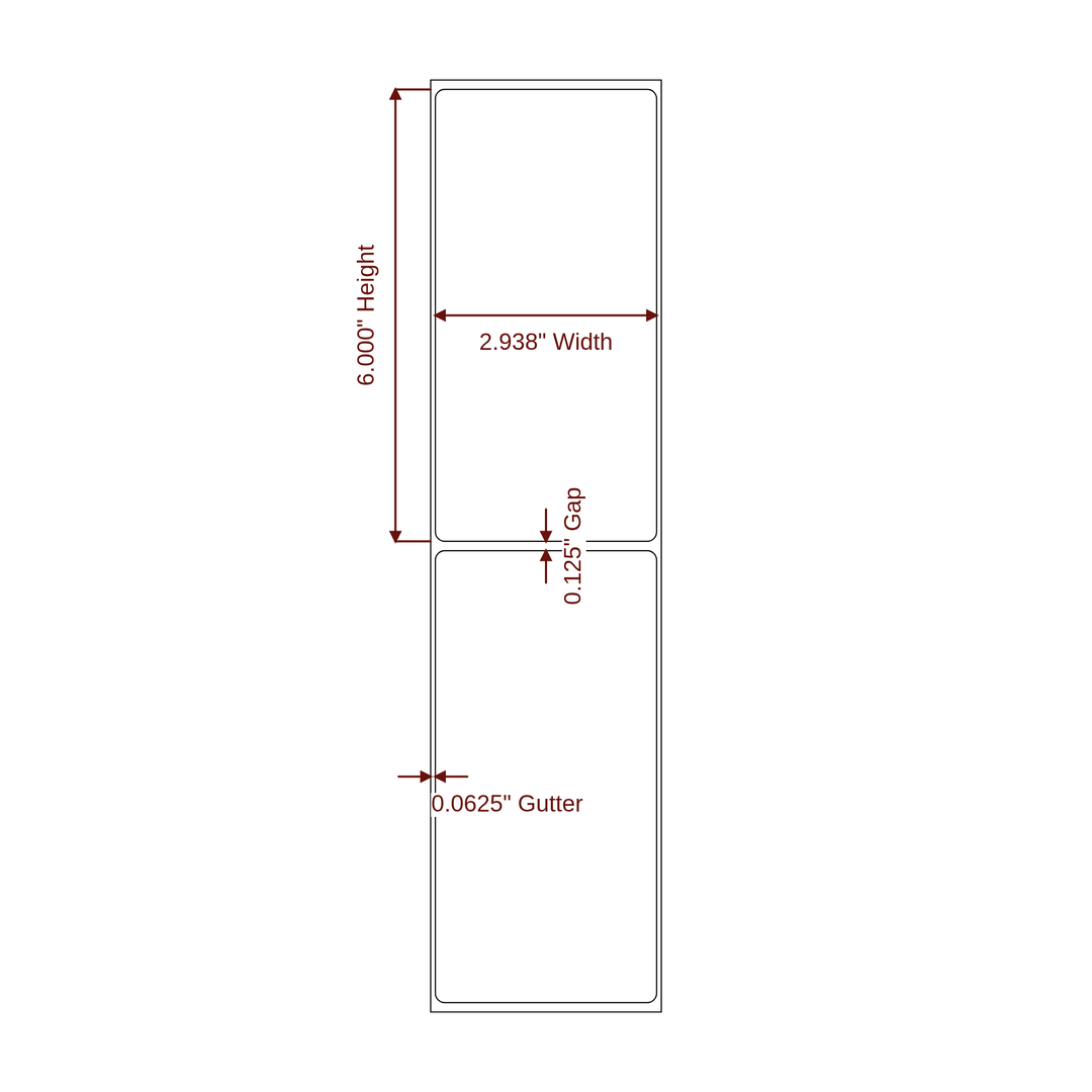 2.938" x 6" Rectangle Roll for Epson ColorWorks, VIPColor & Primera Printers; 2.938" x 6" Rectangle Label Diagram