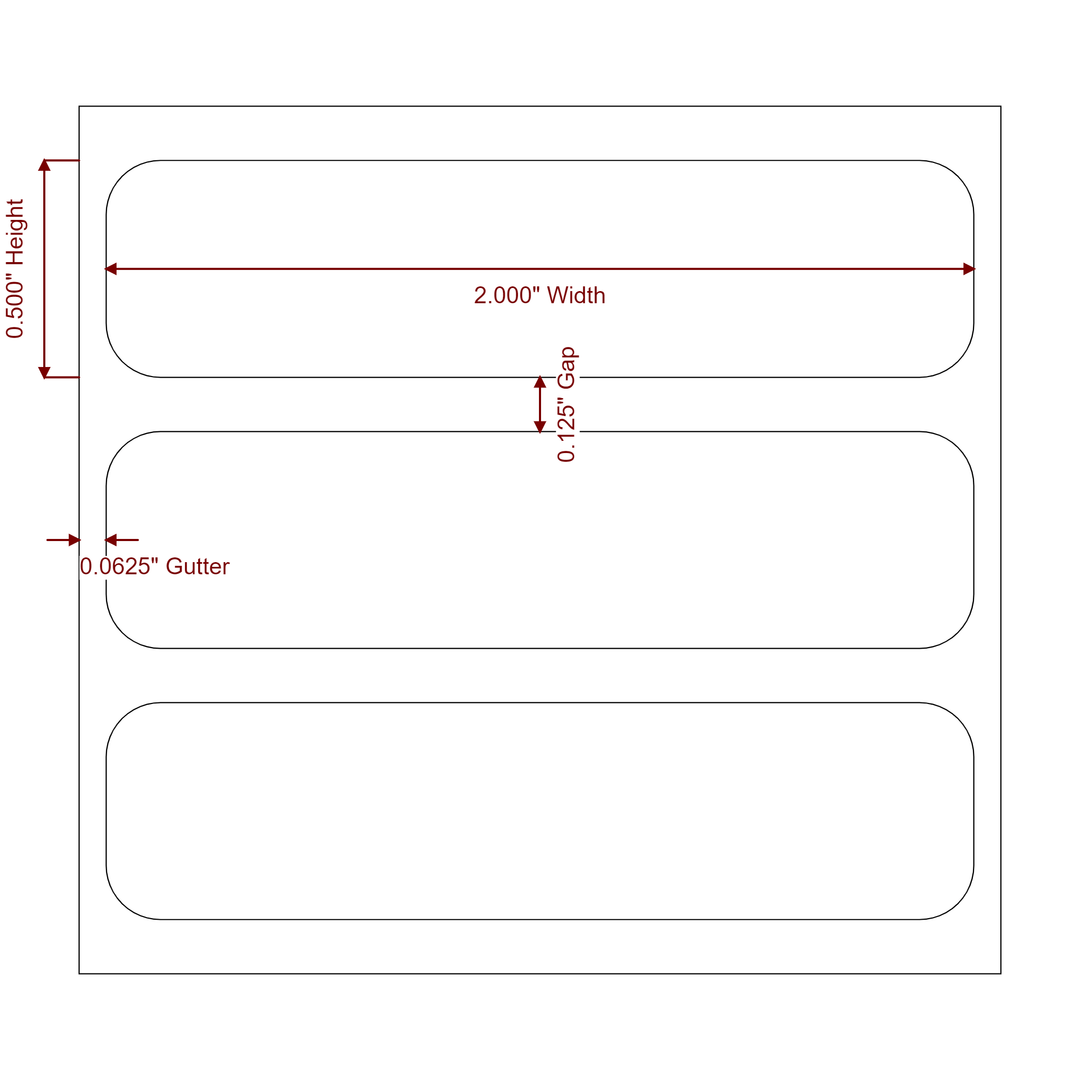 2 Inch x 0.5 Inch Rectangle Inkjet Label Roll - 2D Drawing