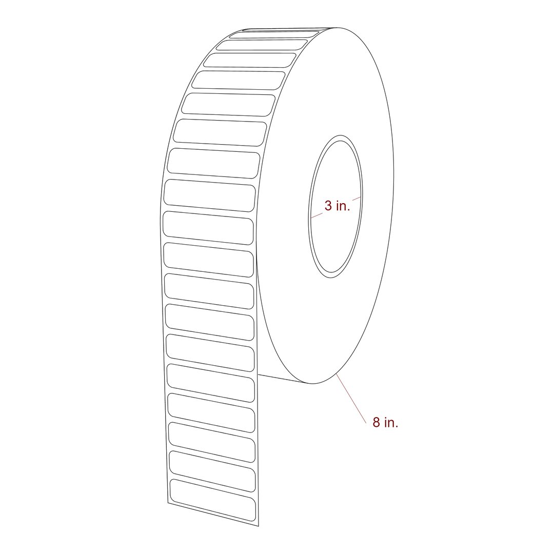 2 Inch x 0.5 Inch Rectangle Inkjet Label Roll - 3 Inch Core - 8 Inch Roll OD - 3D Perspective
