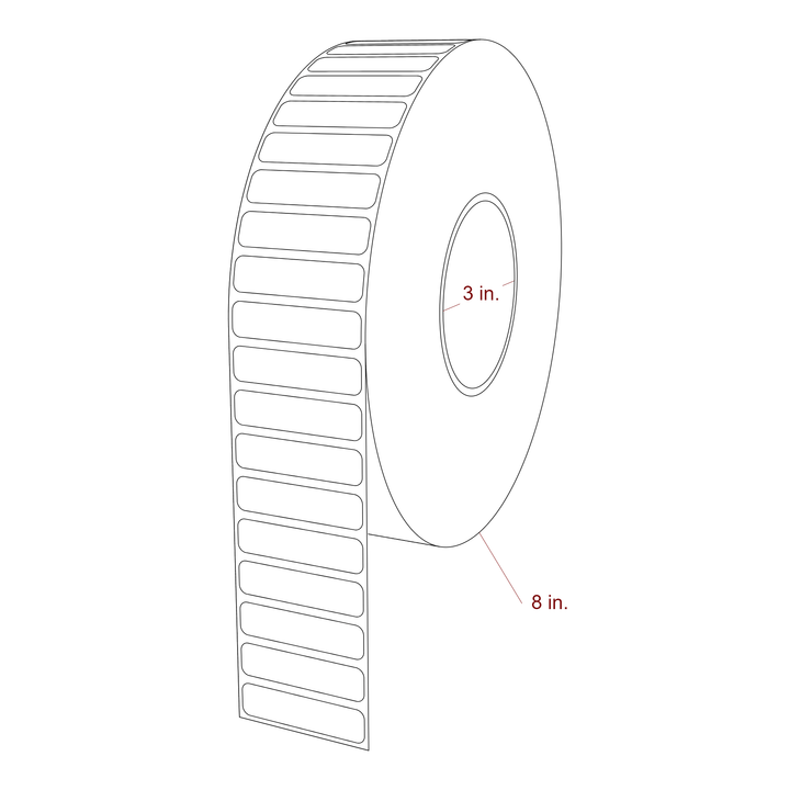 2 Inch x 0.5 Inch Rectangle Inkjet Label Roll - 3 Inch Core - 8 Inch Roll OD - 3D Perspective