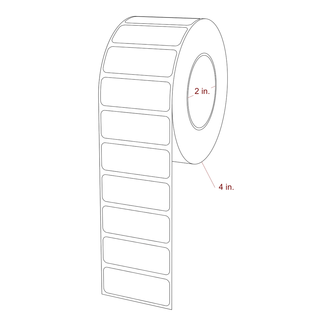 2 Inch x 0.75 Inch Rectangle Inkjet Label Roll - 2 Inch Core - 4 Inch Roll OD - 3D Perspective