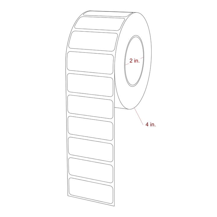 2 Inch x 0.75 Inch Rectangle Inkjet Label Roll - 2 Inch Core - 4 Inch Roll OD - 3D Perspective