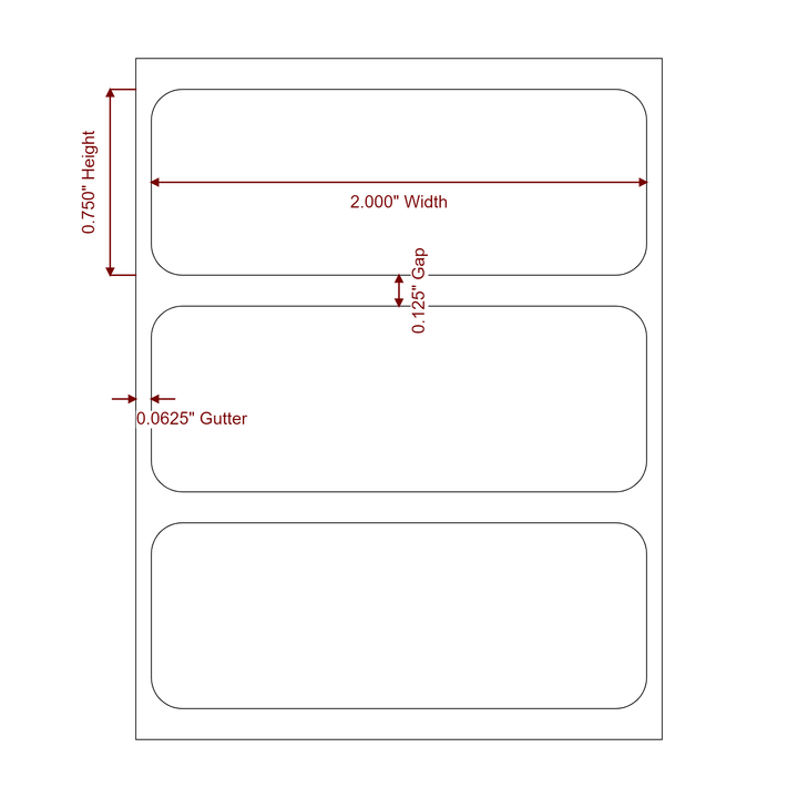 2 Inch x 0.75 Inch Rectangle Inkjet Label Roll - 2D Drawing