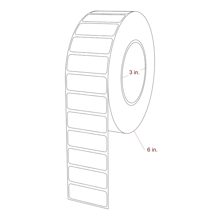 2 Inch x 0.75 Inch Rectangle Inkjet Label Roll - 3 Inch Core - 6 Inch Roll OD - 3D Perspective