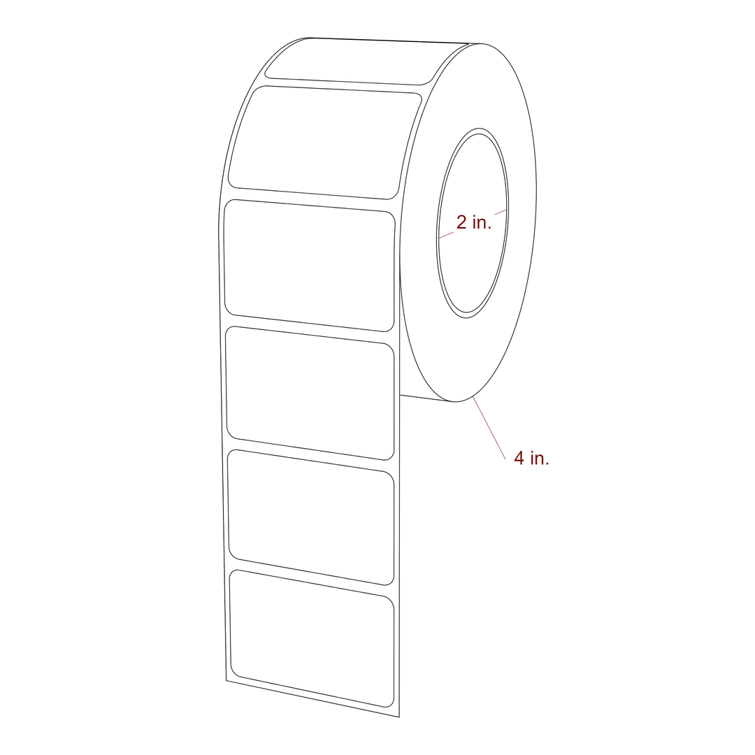 2 Inch x 1.25 Inch Rectangle Inkjet Label Roll - 2 Inch Core - 4 Inch Roll OD - 3D Perspective