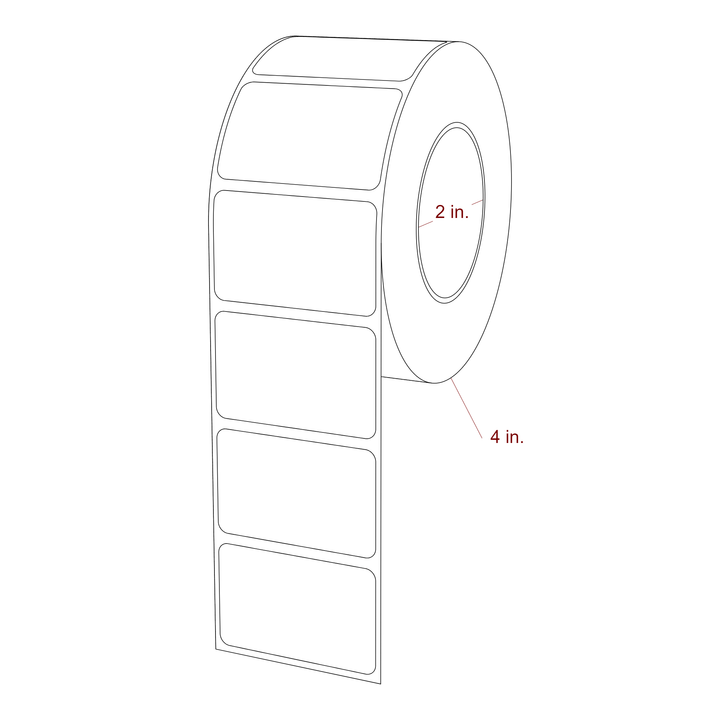 2 Inch x 1.25 Inch Rectangle Inkjet Label Roll - 2 Inch Core - 4 Inch Roll OD - 3D Perspective
