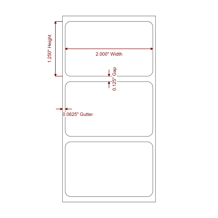 2 Inch x 1.25 Inch Rectangle Inkjet Label Roll - 2D Drawing
