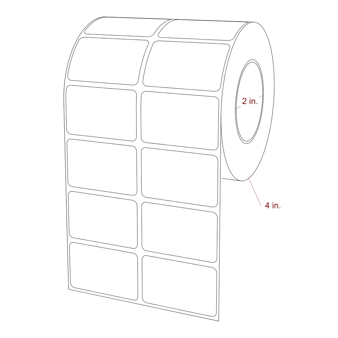 2 Inch x 1.25 Inch Rectangle Inkjet Label Roll - 2 Inch Core - 4 Inch Roll OD - 2Up - 3D Perspective