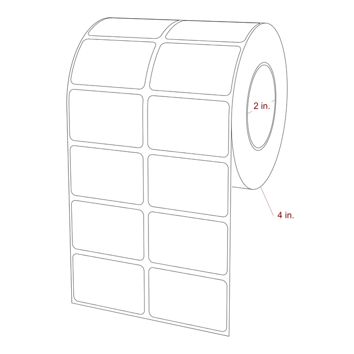 2 Inch x 1.25 Inch Rectangle Inkjet Label Roll - 2 Inch Core - 4 Inch Roll OD - 2Up - 3D Perspective
