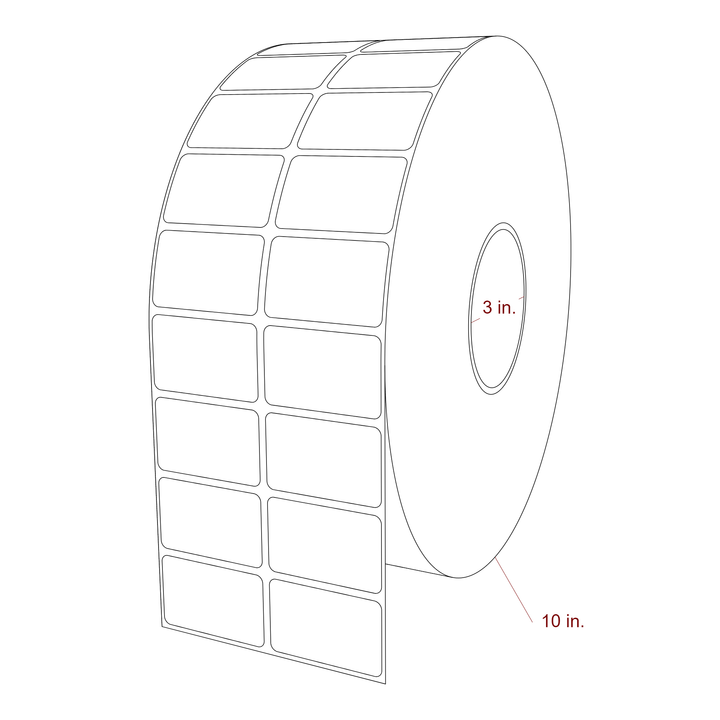 2 Inch x 1.25 Inch Rectangle Inkjet Label Roll - 3 Inch Core - 10 Inch Roll OD - 2Up - 3D Perspective
