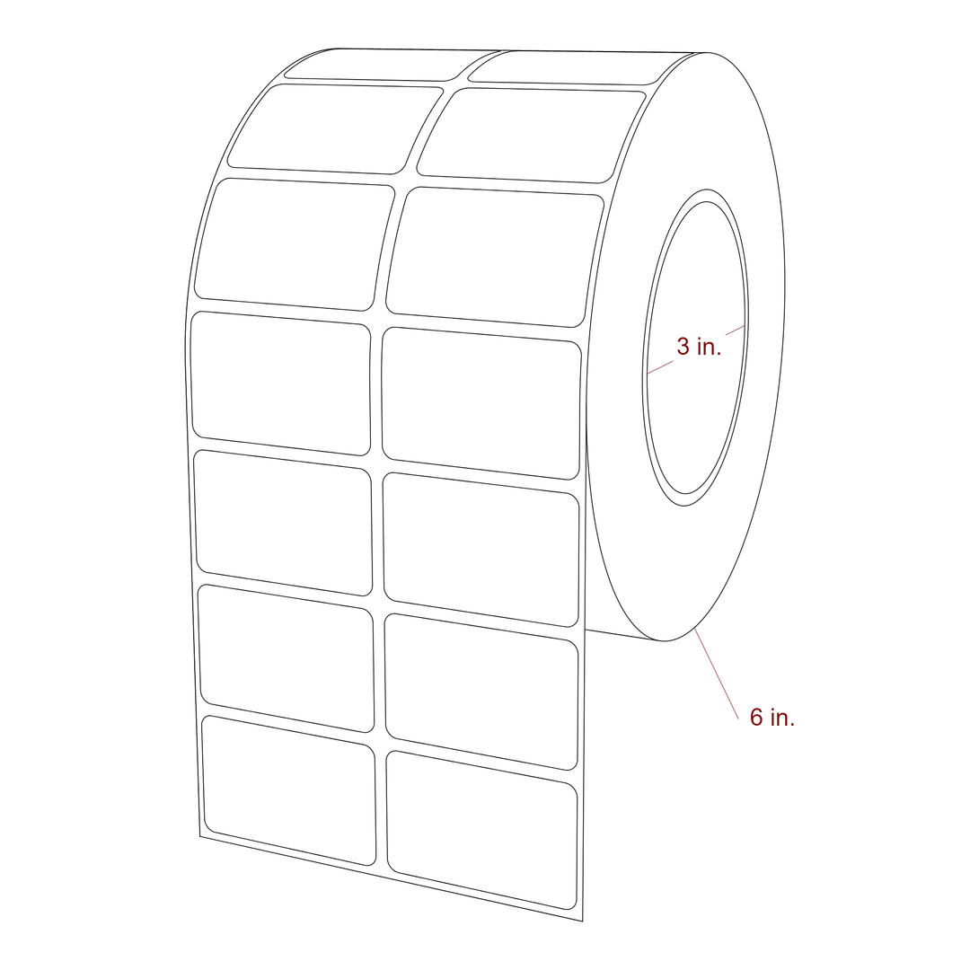 2 Inch x 1.25 Inch Rectangle Inkjet Label Roll - 3 Inch Core - 6 Inch Roll OD - 2Up - 3D Perspective