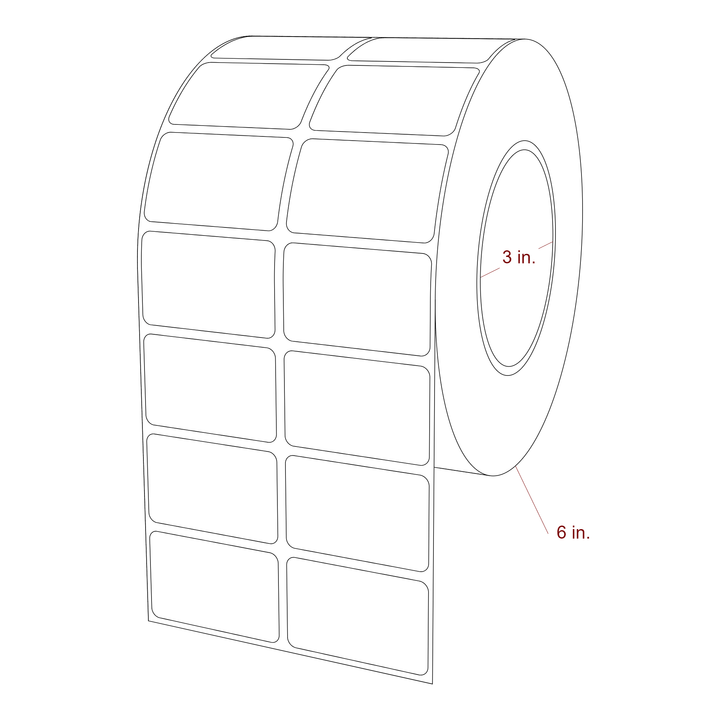 2 Inch x 1.25 Inch Rectangle Inkjet Label Roll - 3 Inch Core - 6 Inch Roll OD - 2Up - 3D Perspective