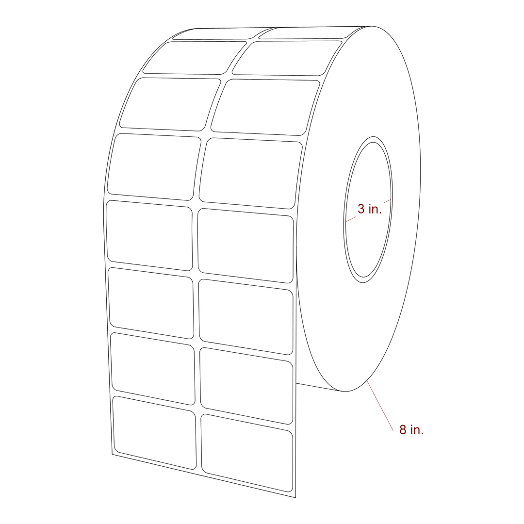 2 Inch x 1.25 Inch Rectangle Inkjet Label Roll - 3 Inch Core - 8 Inch Roll OD - 2Up - 3D Perspective
