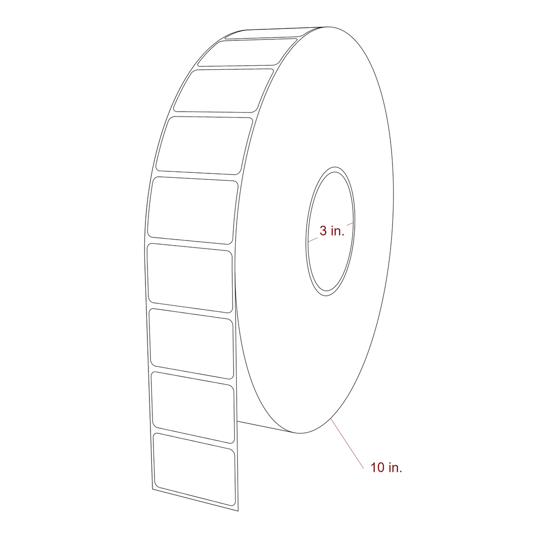 2 Inch x 1.25 Inch Rectangle Inkjet Label Roll - 3 Inch Core - 10 Inch Roll OD - 3D Perspective