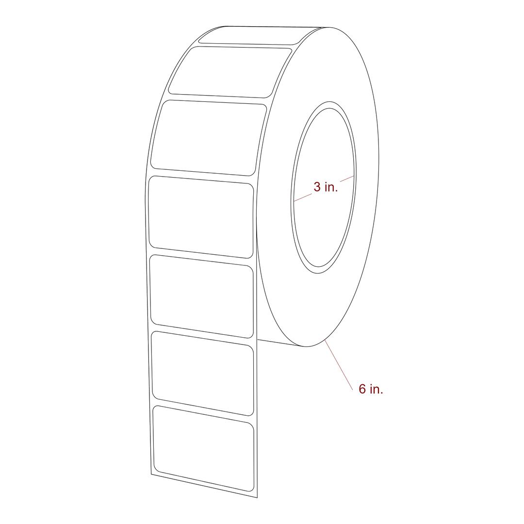2 Inch x 1.25 Inch Rectangle Inkjet Label Roll - 3 Inch Core - 6 Inch Roll OD - 3D Perspective