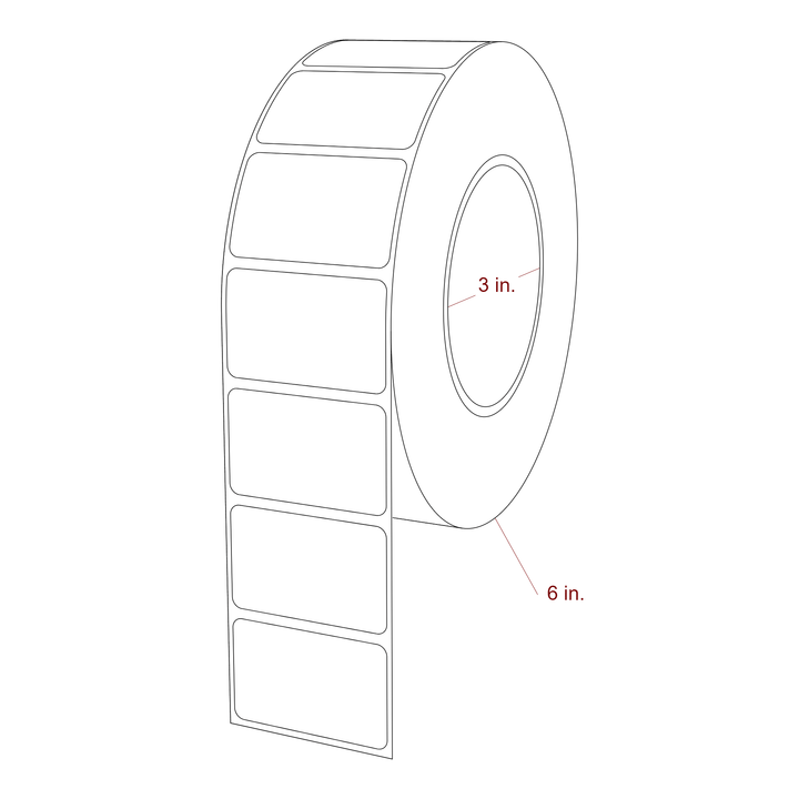 2 Inch x 1.25 Inch Rectangle Inkjet Label Roll - 3 Inch Core - 6 Inch Roll OD - 3D Perspective