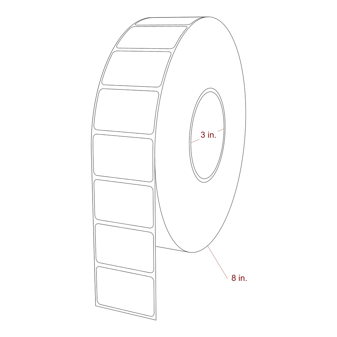 2 Inch x 1.25 Inch Rectangle Inkjet Label Roll - 3 Inch Core - 8 Inch Roll OD - 3D Perspective