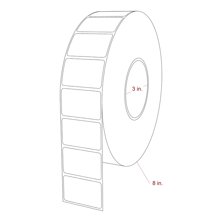 2 Inch x 1.25 Inch Rectangle Inkjet Label Roll - 3 Inch Core - 8 Inch Roll OD - 3D Perspective