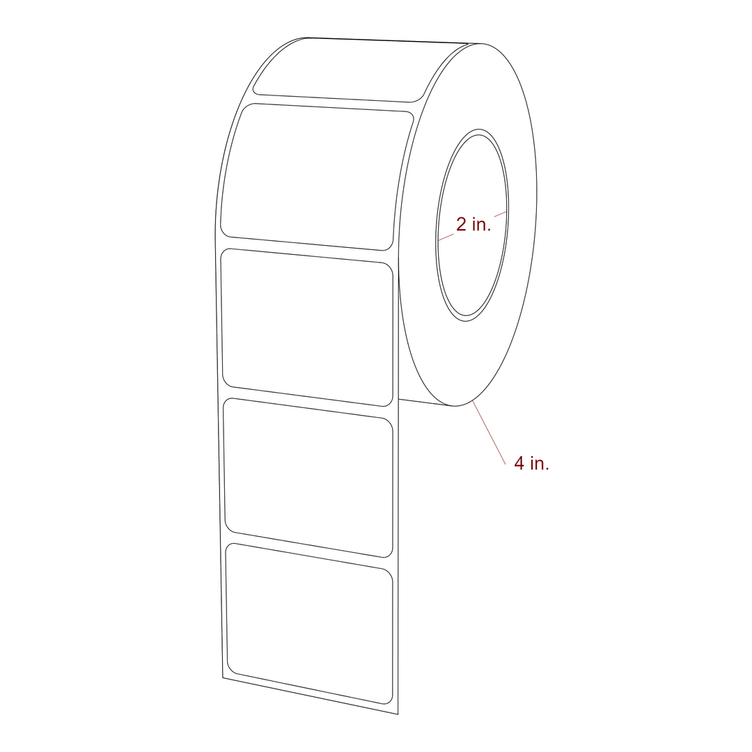 2 Inch x 1.5 Inch Rectangle Inkjet Label Roll - 2 Inch Core - 4 Inch Roll OD - 3D Perspective