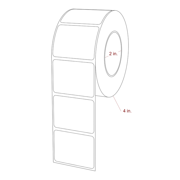 2 Inch x 1.5 Inch Rectangle Inkjet Label Roll - 2 Inch Core - 4 Inch Roll OD - 3D Perspective