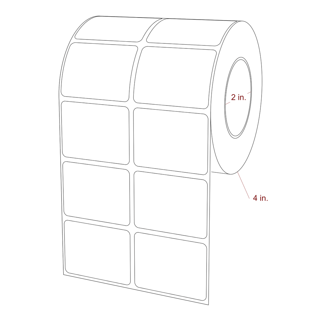 2 Inch x 1.5 Inch Rectangle Inkjet Label Roll - 2 Inch Core - 4 Inch Roll OD - 2Up - 3D Perspective