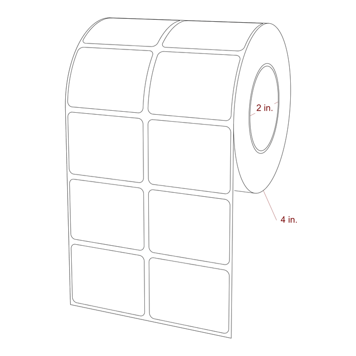 2 Inch x 1.5 Inch Rectangle Inkjet Label Roll - 2 Inch Core - 4 Inch Roll OD - 2Up - 3D Perspective