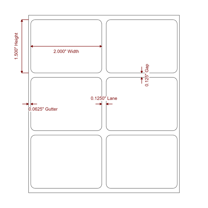 2 Inch x 1.5 Inch Rectangle Inkjet Label Roll - 2Up - 2D Drawing