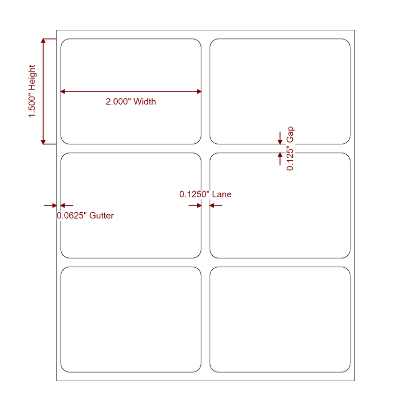 2" x 1.5" Inkjet Label Rolls | 2-Up | Fits Epson ColorWorks, VIPColor & Primera - Label Diagram