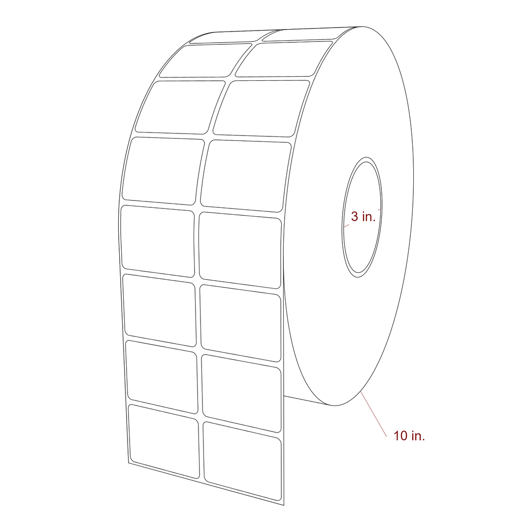 2 Inch x 1.5 Inch Rectangle Inkjet Label Roll - 3 Inch Core - 10 Inch Roll OD - 2Up - 3D Perspective