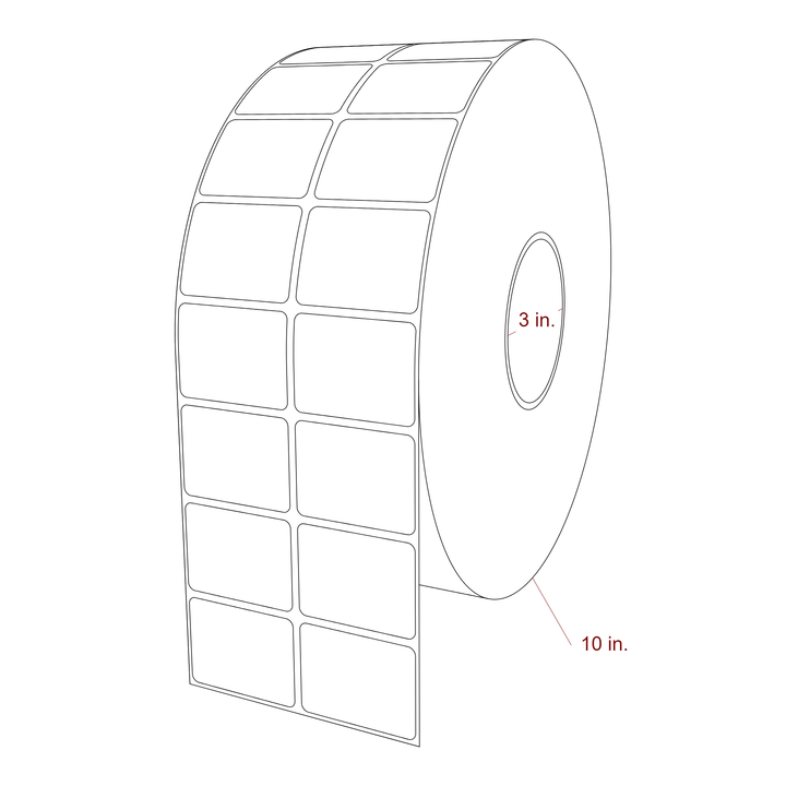 2 Inch x 1.5 Inch Rectangle Inkjet Label Roll - 3 Inch Core - 10 Inch Roll OD - 2Up - 3D Perspective