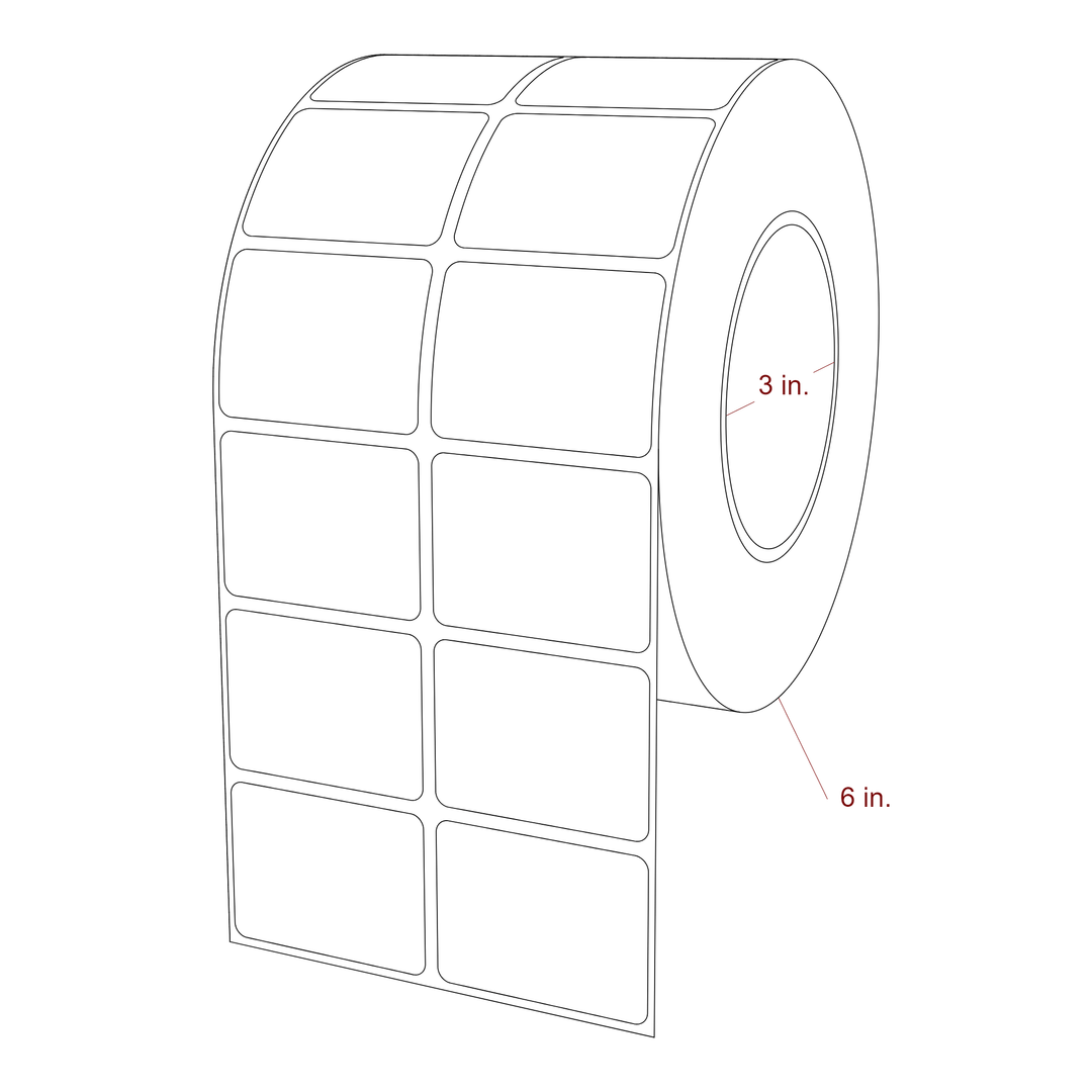 2 Inch x 1.5 Inch Rectangle Inkjet Label Roll - 3 Inch Core - 6 Inch Roll OD - 2Up - 3D Perspective