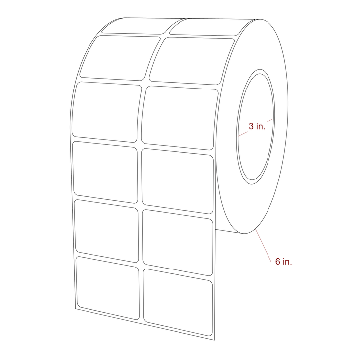 2 Inch x 1.5 Inch Rectangle Inkjet Label Roll - 3 Inch Core - 6 Inch Roll OD - 2Up - 3D Perspective