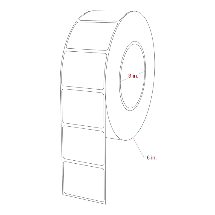 2 Inch x 1.5 Inch Rectangle Inkjet Label Roll - 3 Inch Core - 6 Inch Roll OD - 3D Perspective
