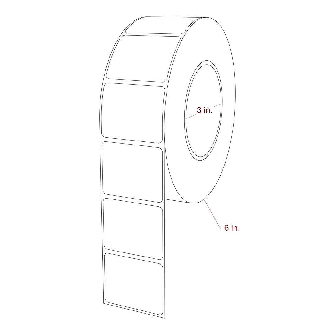 2 Inch x 1.625 Inch Rectangle Inkjet Label Roll - 3 Inch Core - 6 Inch Roll OD - 3D Perspective