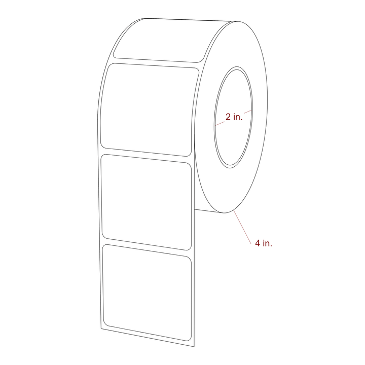 2 Inch x 1.75 Inch Rectangle Inkjet Label Roll - 2 Inch Core - 4 Inch Roll OD - 3D Perspective