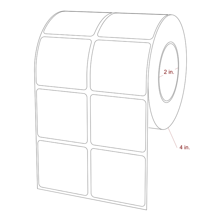 2 Inch x 1.75 Inch Rectangle Inkjet Label Roll - 2 Inch Core - 4 Inch Roll OD - 2Up - 3D Perspective