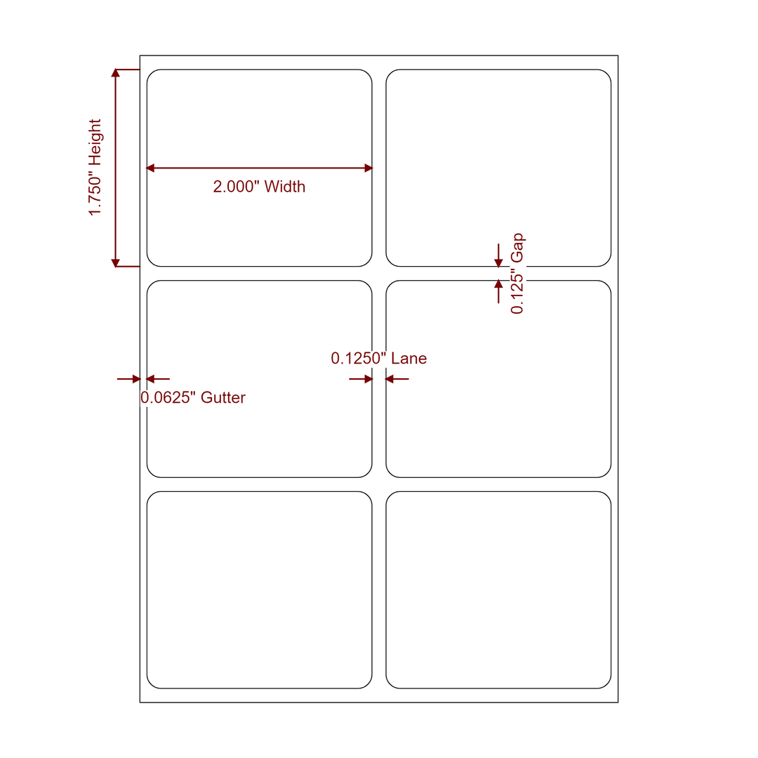 2 Inch x 1.75 Inch Rectangle Inkjet Label Roll - 2Up - 2D Drawing