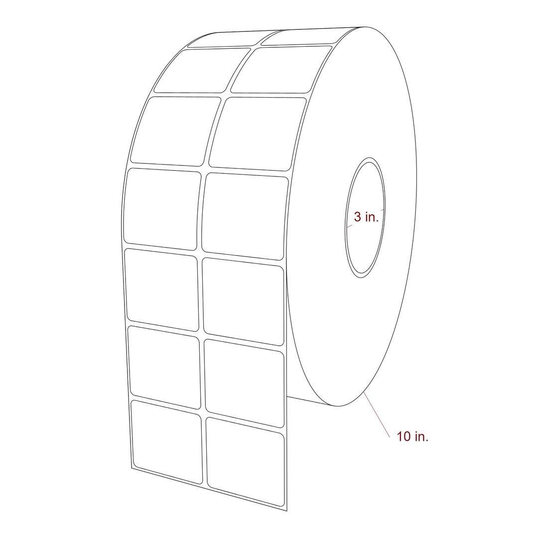 2 Inch x 1.75 Inch Rectangle Inkjet Label Roll - 3 Inch Core - 10 Inch Roll OD - 2Up - 3D Perspective
