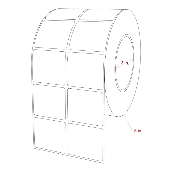 2 Inch x 1.75 Inch Rectangle Inkjet Label Roll - 3 Inch Core - 6 Inch Roll OD - 2Up - 3D Perspective
