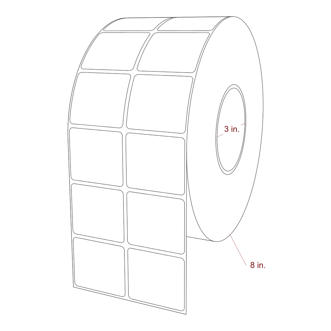 2 Inch x 1.75 Inch Rectangle Inkjet Label Roll - 3 Inch Core - 8 Inch Roll OD - 2Up - 3D Perspective