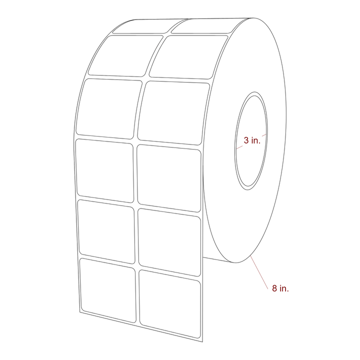 2 Inch x 1.75 Inch Rectangle Inkjet Label Roll - 3 Inch Core - 8 Inch Roll OD - 2Up - 3D Perspective