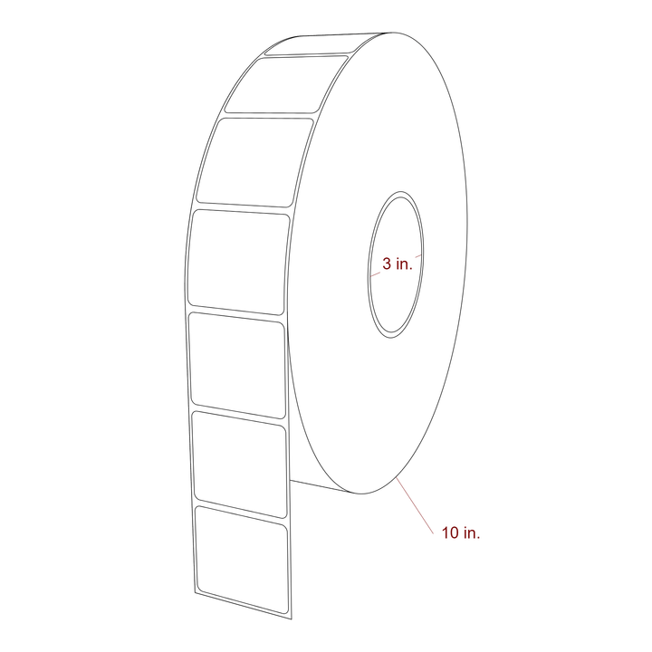 2 Inch x 1.75 Inch Rectangle Inkjet Label Roll - 3 Inch Core - 10 Inch Roll OD - 3D Perspective