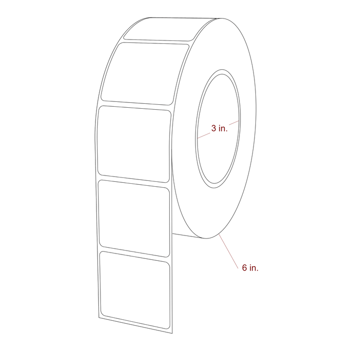 2 Inch x 1.75 Inch Rectangle Inkjet Label Roll - 3 Inch Core - 6 Inch Roll OD - 3D Perspective