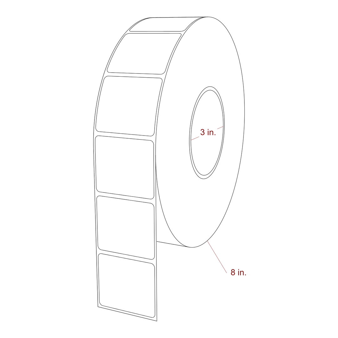 2 Inch x 1.75 Inch Rectangle Inkjet Label Roll - 3 Inch Core - 8 Inch Roll OD - 3D Perspective