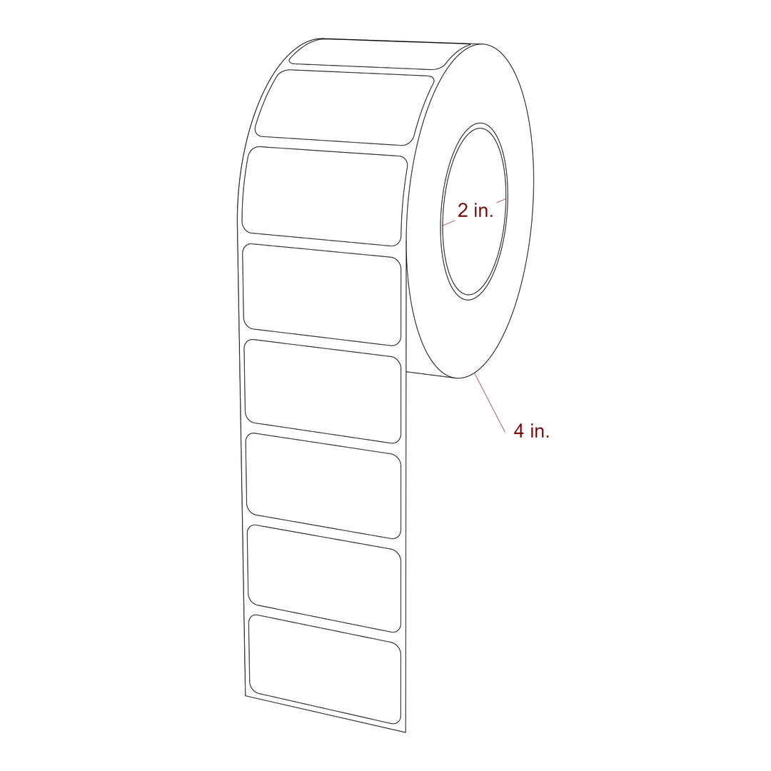 2 Inch x 1 Inch Rectangle Inkjet Label Roll - 2 Inch Core - 4 Inch Roll OD - 3D Perspective