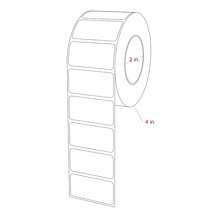 2 Inch x 1 Inch Rectangle Inkjet Label Roll - 2 Inch Core - 4 Inch Roll OD - 3D Perspective