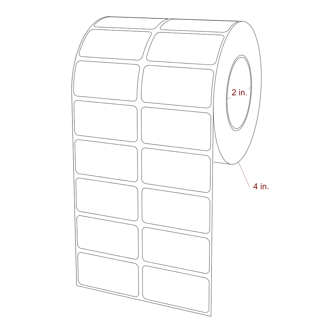 2 Inch x 1 Inch Rectangle Inkjet Label Roll - 2 Inch Core - 4 Inch Roll OD - 2Up - 3D Perspective