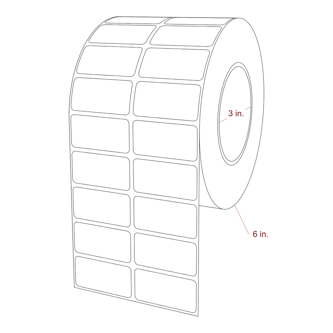 2 Inch x 1 Inch Rectangle Inkjet Label Roll - 3 Inch Core - 6 Inch Roll OD - 2Up - 3D Perspective